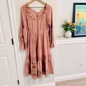 NWT SEA New York Mauve Pink Floral Embroidered Button Front Maxi Dress XS